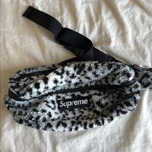 Supreme Black and White Leopard Fleece Waist Bag